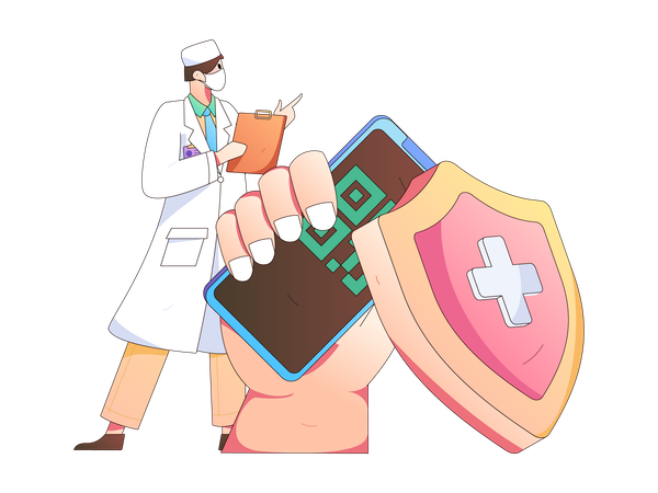 Doctor showing medical insurance payment code  Illustration