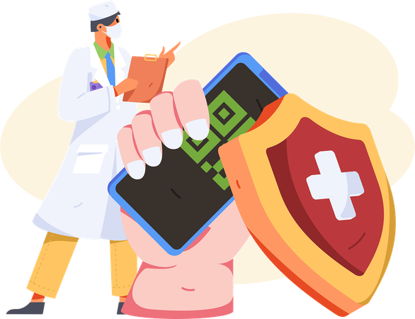 Doctor showing medical insurance payment code  Illustration