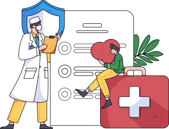 Doctor showing medical insurance with report  Illustration