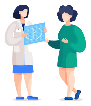 Woman With Mri Scan Doctor And Patient Isolated Vector Illustration Of Computed Tomography Examination Image And Ill Person Doctor Woman With Mri Scan Telling Patient About Problems With Health Illustration