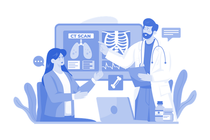 Doctor Shows The Results Of The CT Scan To The Patient  Illustration