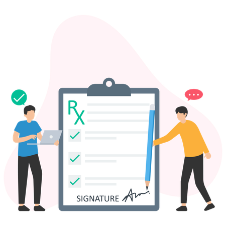 Doctor signs medical prescription  Illustration