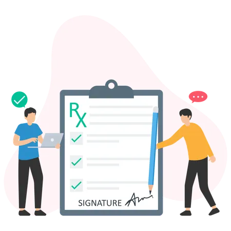 Doctor signs medical prescription  Illustration