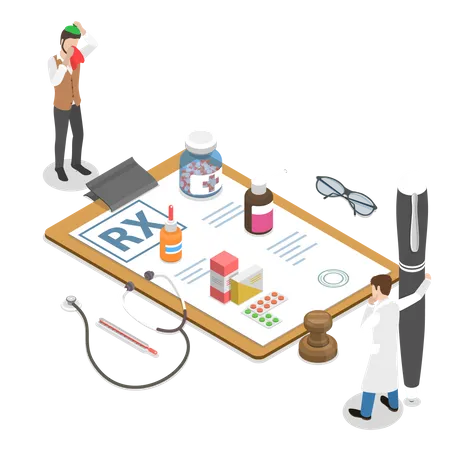 Doctor signs RX for patient  Illustration