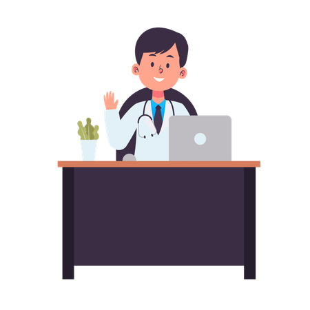 Doctor Sitting on desk  Illustration