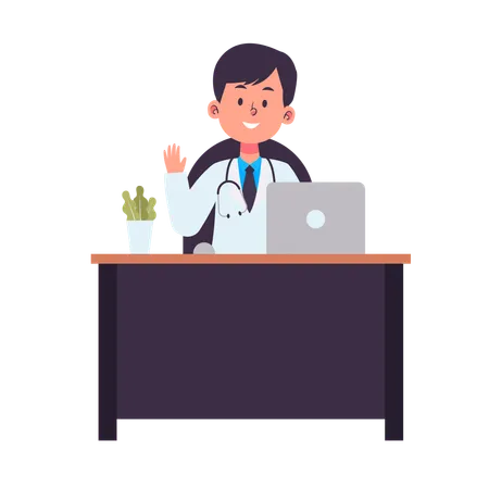 Doctor Sitting on desk  Illustration