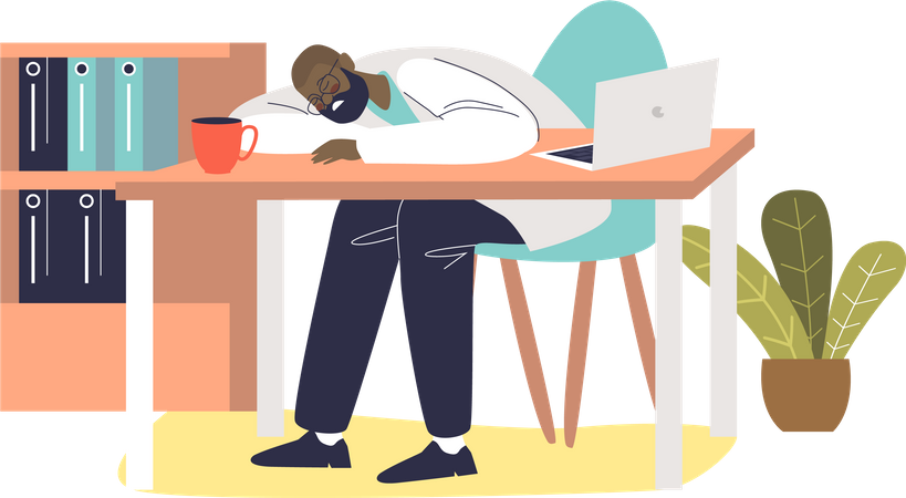 Doctor sleeping on desk in his office Illustration