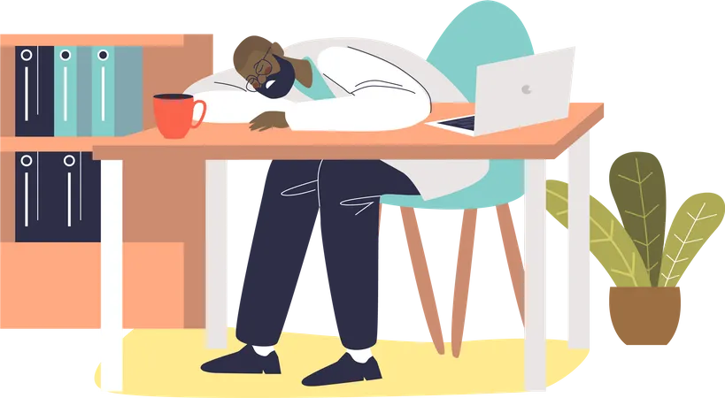 Doctor sleeping on desk in his office Illustration