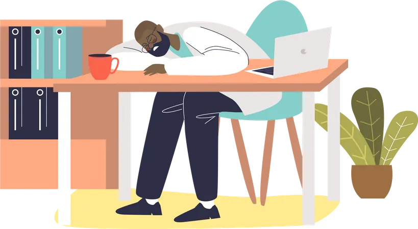 Doctor sleeping on desk in his office  Illustration