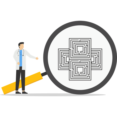 Doctor solving maze sign  Illustration