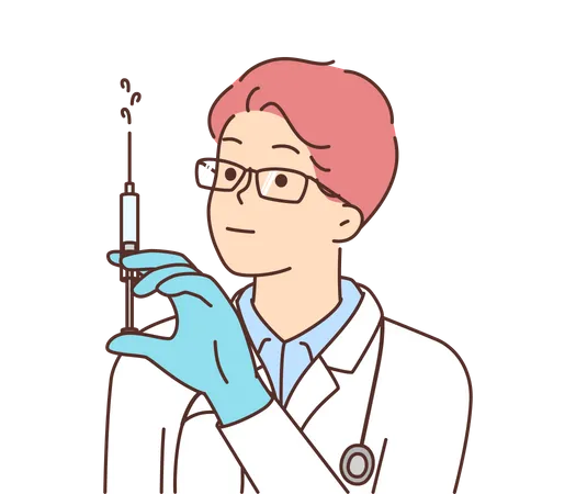 Doctor sosteniendo inyección  Ilustración