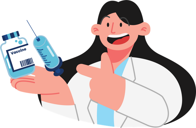 Doctor sosteniendo un vial de vacuna  Ilustración