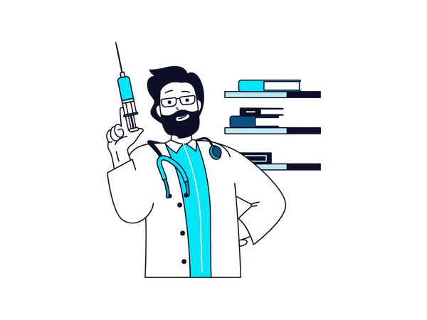 Doctor sosteniendo jeringa de vacuna  Ilustración