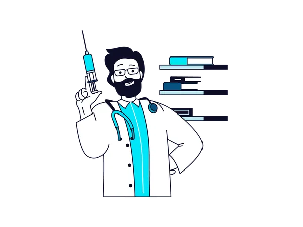 Doctor sosteniendo jeringa de vacuna  Ilustración