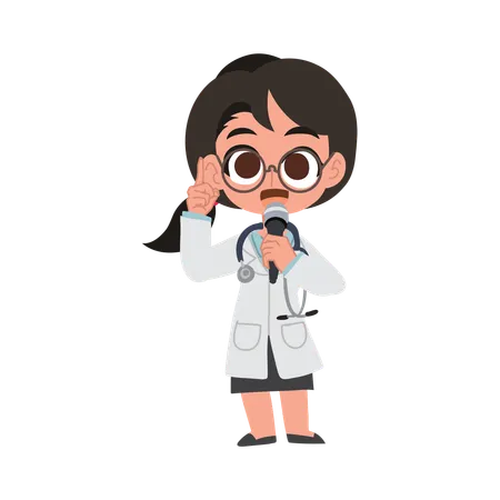 Doctor speaking with microphone making medical announcement  Illustration