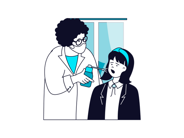 Doctor spraying mouth cleaning liquid  Illustration