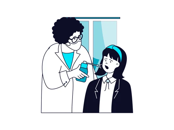 Doctor spraying mouth cleaning liquid  Illustration