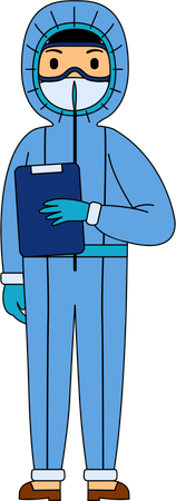 Doctor standing in corona kit  Illustration