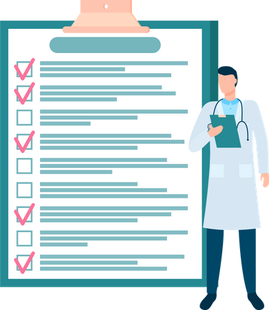 Doctor standing near big checklist with check marks  Illustration