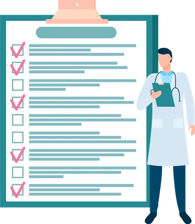 Doctor standing near big checklist with check marks  Illustration