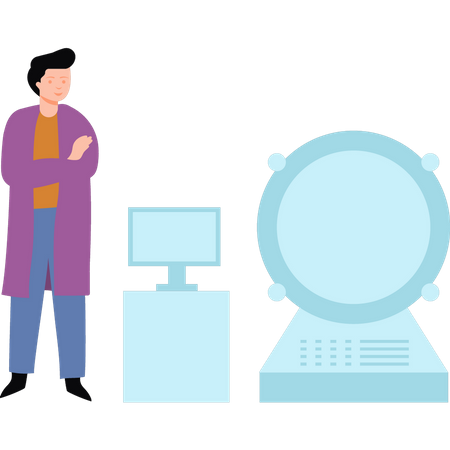 Doctor standing next to CT scan machine  Illustration