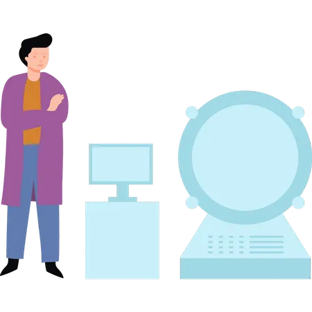 Doctor standing next to CT scan machine  Illustration