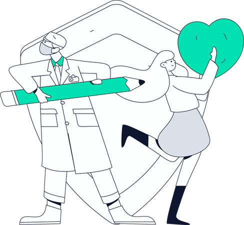 Doctor Standing While Making Health Report  Illustration