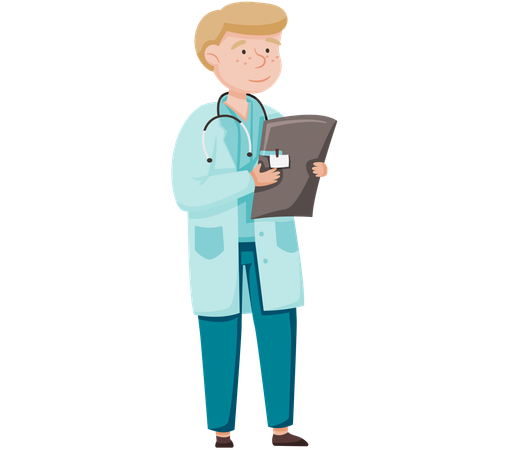 Doctor standing with clipboard  Illustration