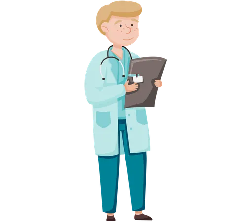 Doctor standing with clipboard  Illustration