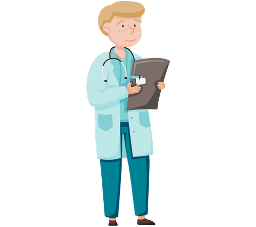 Doctor standing with clipboard  Illustration