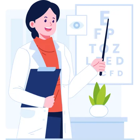 Doctor standing with eye chart  Illustration