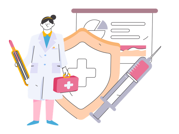 Doctor standing with medical kit  Illustration