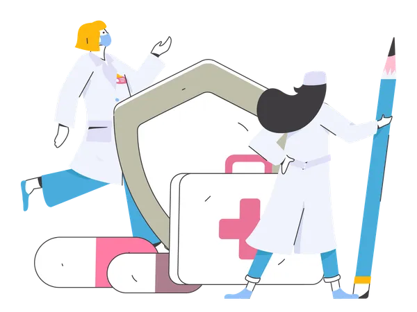 Doctor standing with medical kit  Illustration