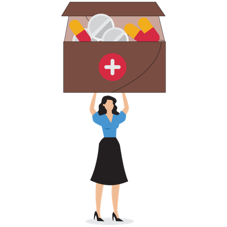 Doctor standing with medicine box  Illustration