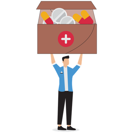 Doctor standing with medicine box  Illustration