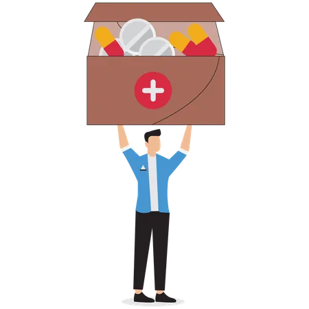 Doctor standing with medicine box  Illustration