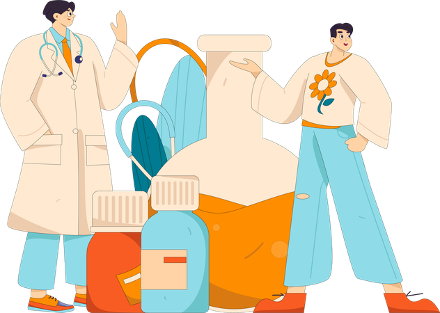 Doctor standing with medicines  Illustration