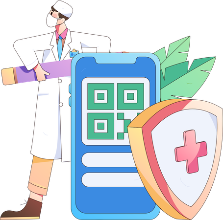 Doctor standing with online insurance qr code payment  Illustration