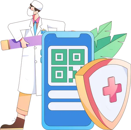 Doctor standing with online insurance qr code payment  Illustration