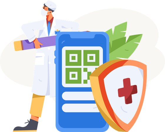 Doctor standing with online insurance qr code payment  Illustration