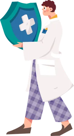 Doctor standing with shield  Illustration