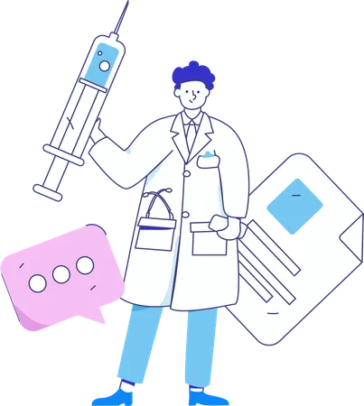 Doctor standing with syringe  Illustration