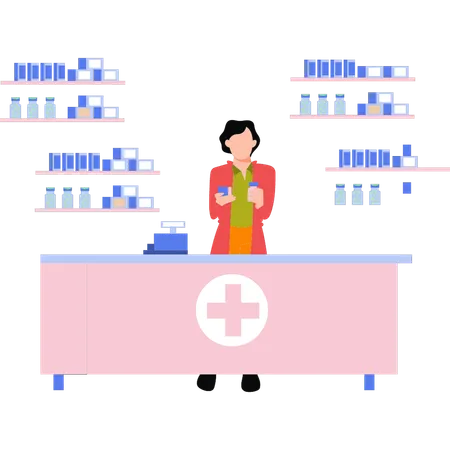 Doctor stands at the medicine counter  Illustration