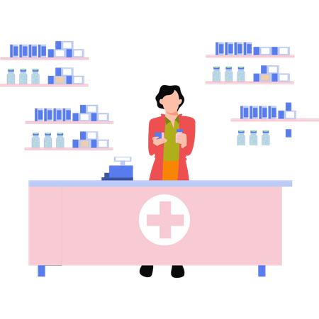 Doctor stands at the medicine counter  Illustration