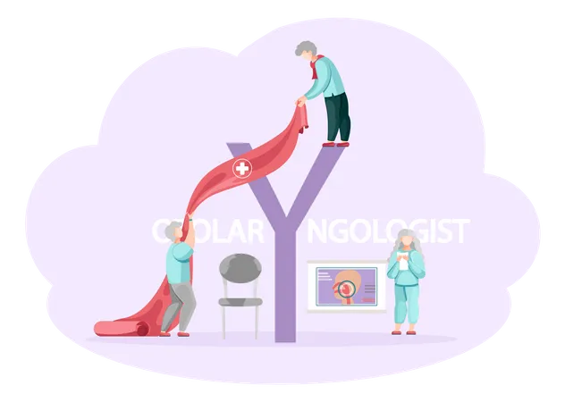 Health Care Medical Examination Otolaryngologist S Office Concept Doctor Study Illness Makes Diagnoses And Treat Patient Physician Treatment Of Pathologies Of Throat Ear And Nose In Clinic Illustration