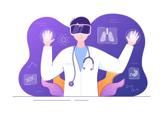 Doctor studying medicine using VR  Illustration