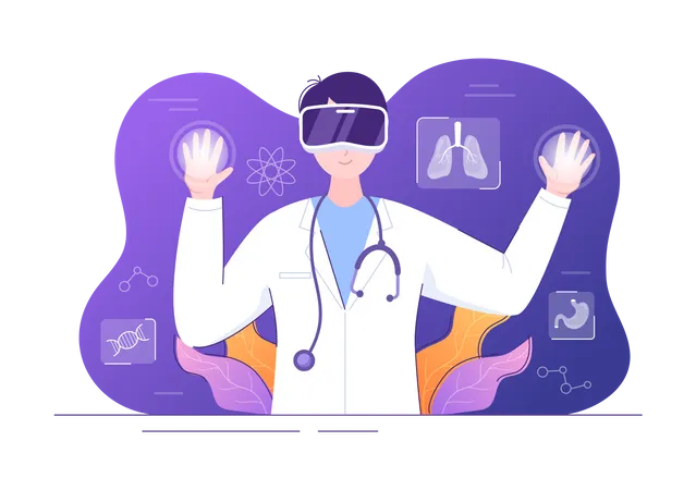 Doctor studying medicine using VR  Illustration