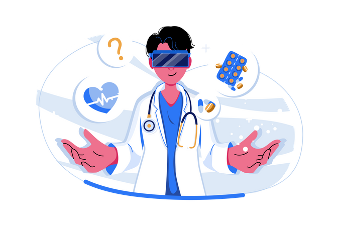Doctor studying medicine using VR Illustration