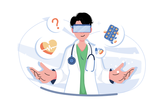 Doctor studying medicine using VR  일러스트레이션