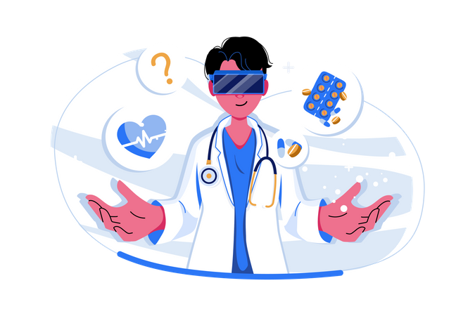 Doctor studying medicine using VR  Illustration